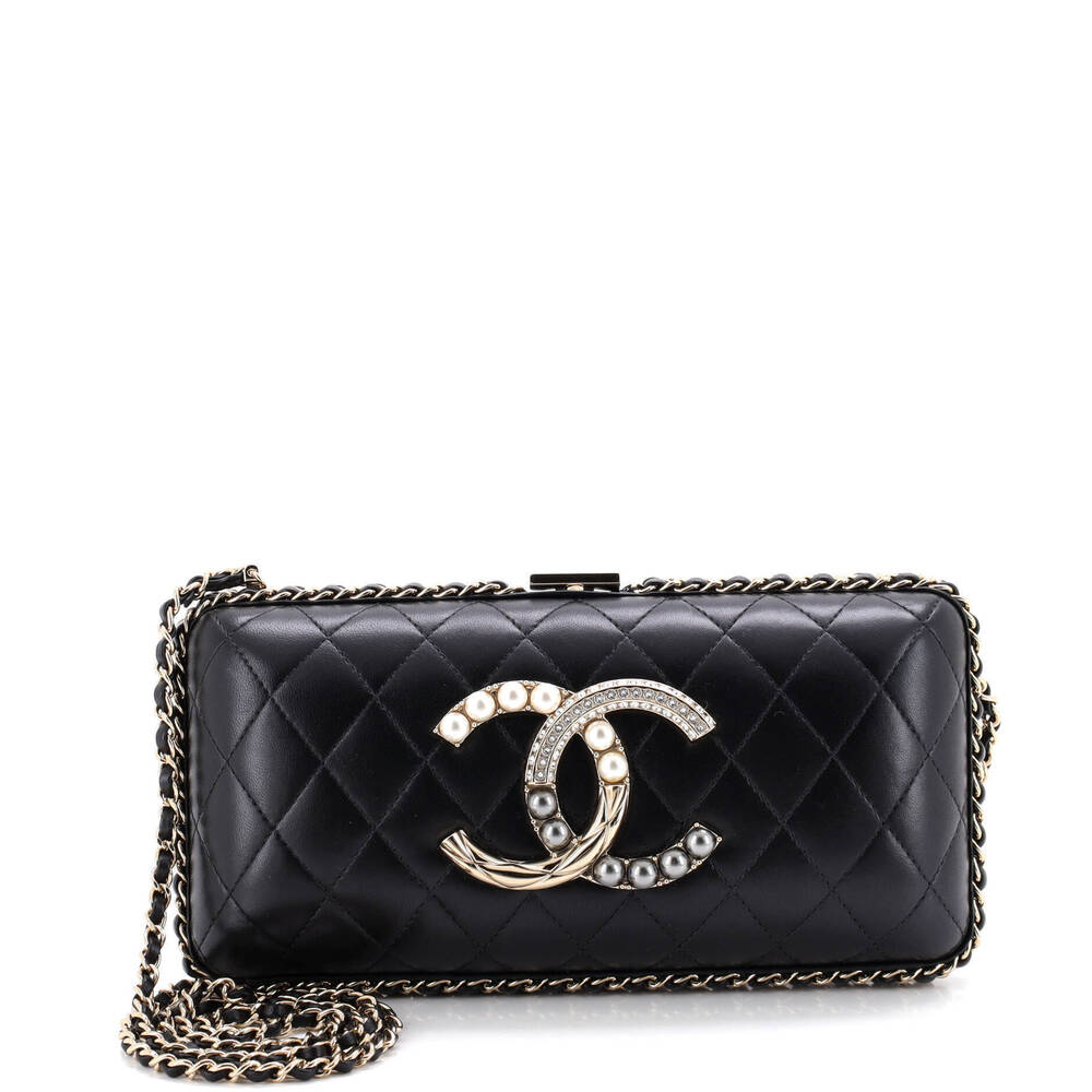 Chanel CC Chain Around Minaudiere Crystal and Pearl Embellished Quilted Lambskin